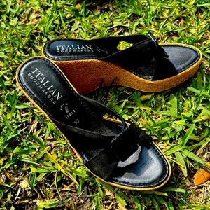 Black wedge cork sides by Italian Shoemakers